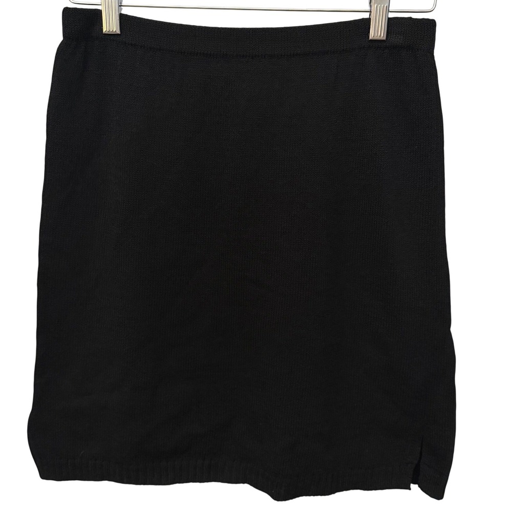 Margaret O'Leary Sz S/M Black Wool Blend Knit Mini Skirt Side Slits Made in USA